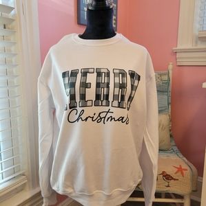 Jerzees white long sleeve Merry Christmas Sublimatioin Graphic Sweatshirt